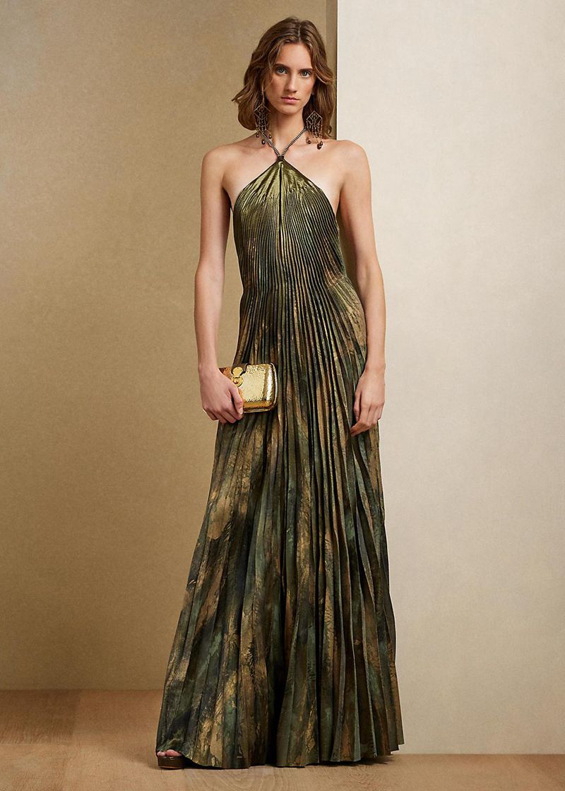 ラルフ ローレン ドレス レディース ブラウン Kellen Pleated Satin Evening DBSKN7143